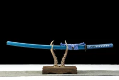 Azurblauer Strom - Handgeschmiedetes Katana aus Damaskusstahl