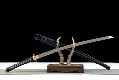Alternative view of Azurnes Leuchten - Handgeschmiedetes Katana aus Damaskusstahl