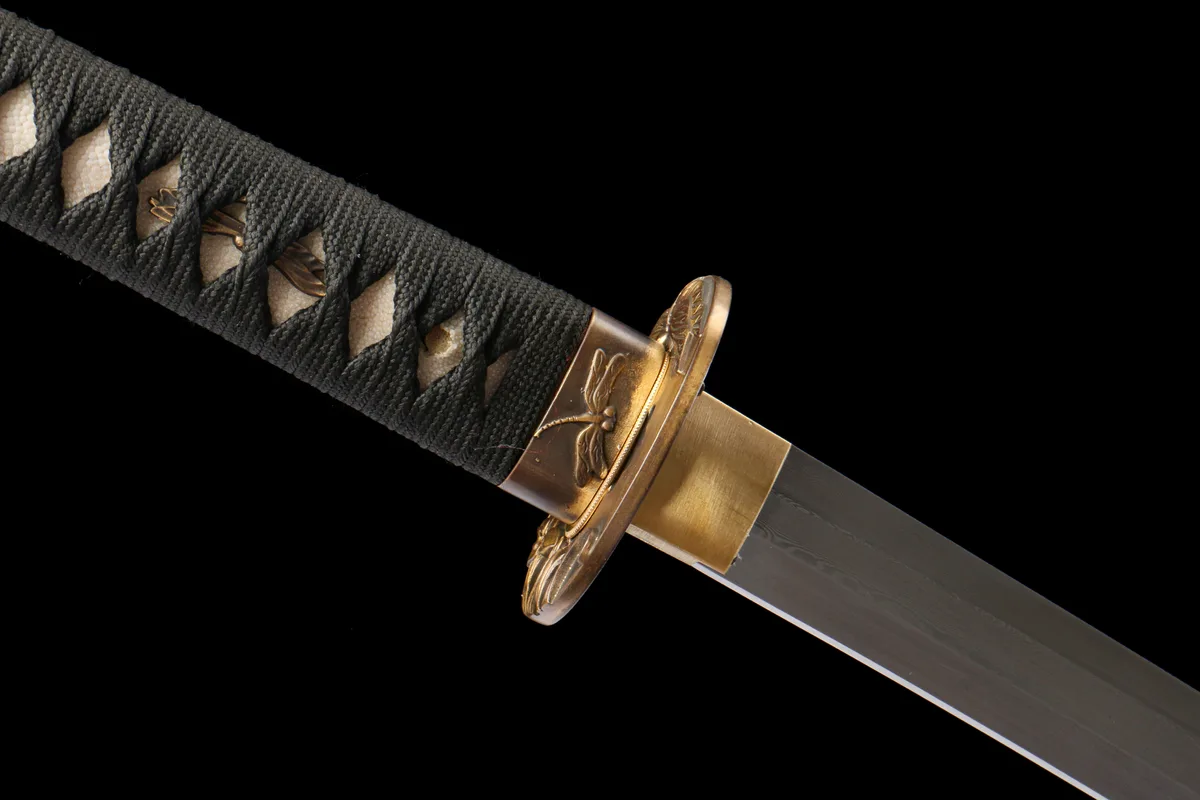 Goldene Tintenfeder - Handgeschmiedetes Katana aus Lehmgehärteter Damaskusstahl - Image 3