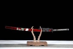 Alternative view of Rotes Radblütenspiel - Handgeschmiedetes Katana aus T10 Werkzeugstahl