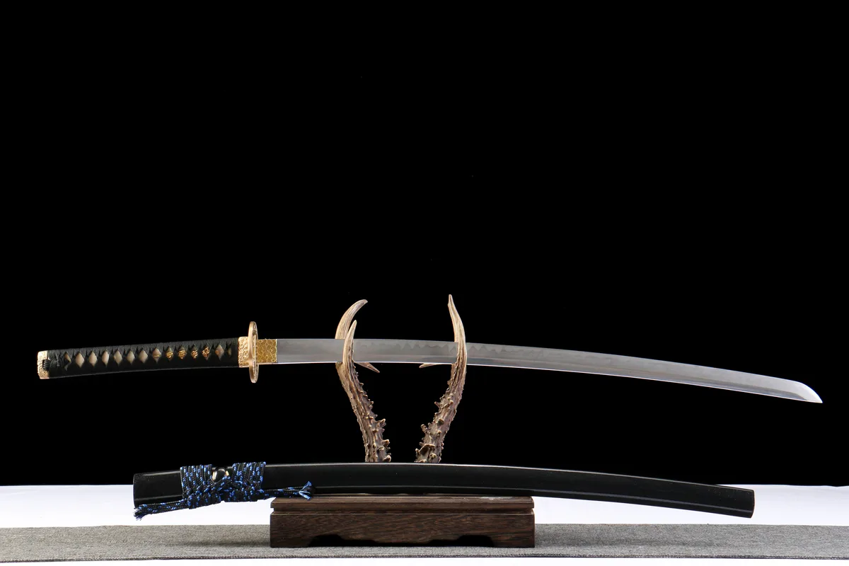 Schwarzgold Blaue Seide - Handgeschmiedetes Katana aus T10 Werkzeugstahl - Image 3