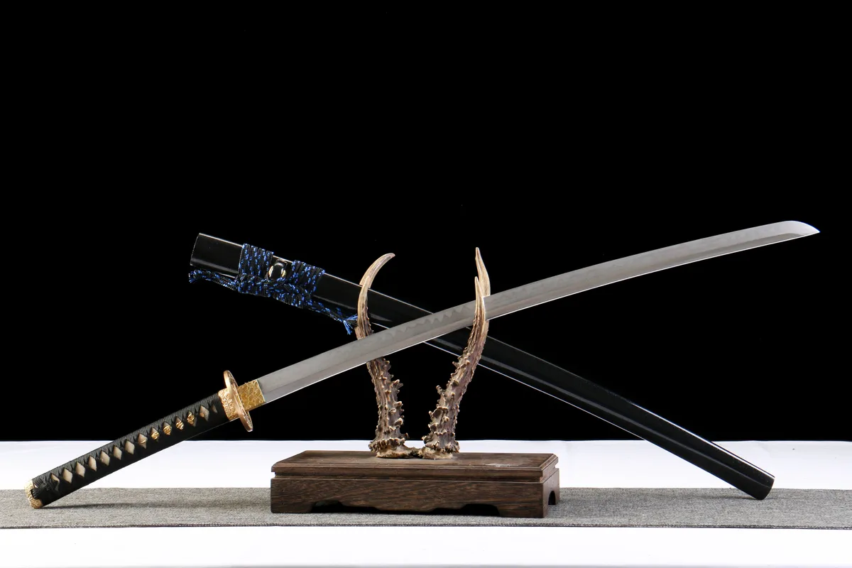 Schwarzgold Blaue Seide - Handgeschmiedetes Katana aus T10 Werkzeugstahl - Image 8