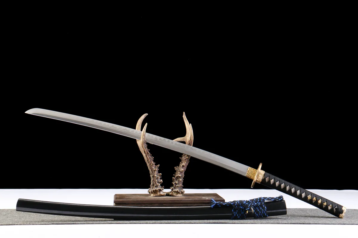 Schwarzgold Blaue Seide - Handgeschmiedetes Katana aus T10 Werkzeugstahl - Image 9