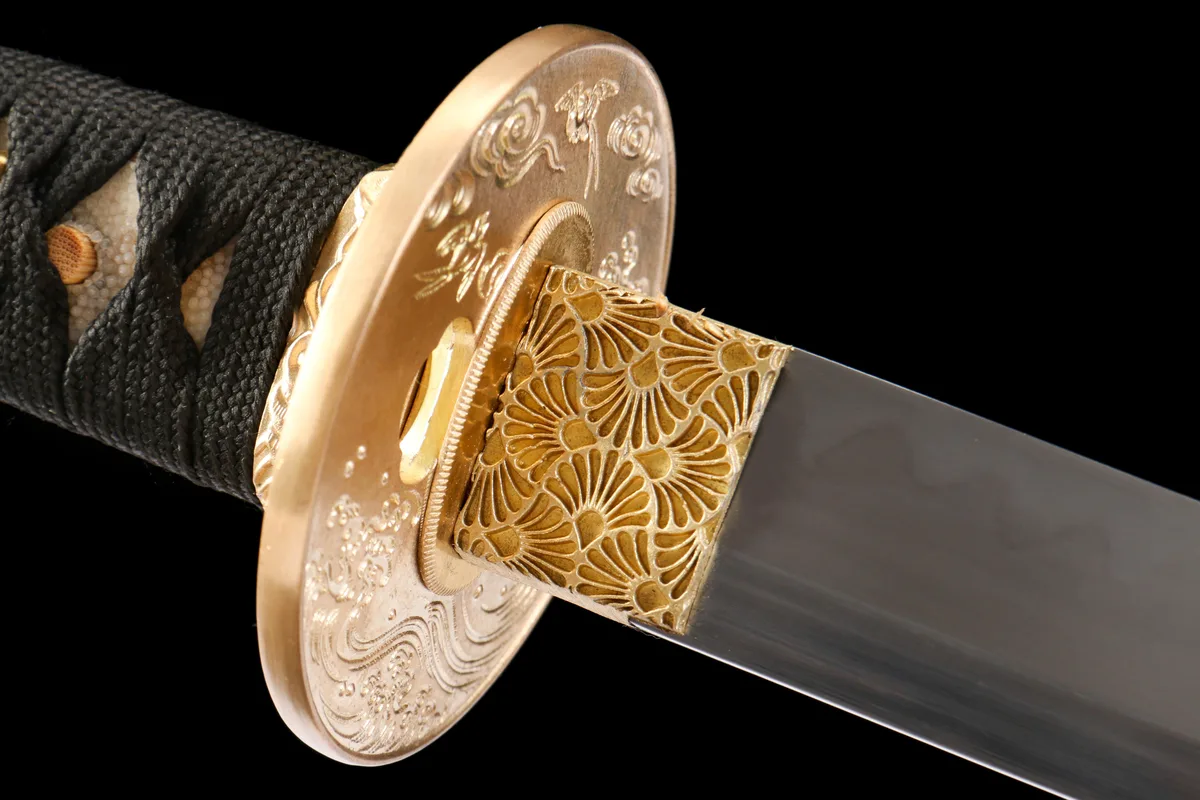 Schwarzgold Blaue Seide - Handgeschmiedetes Katana aus T10 Werkzeugstahl - Image 4