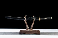 Schwarzgold-Fächer - Handgeschmiedetes Wakizashi aus 1065 Kohlenstoffstahl