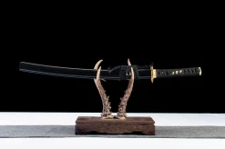 Alternative view of Schwarzgold-Fächer - Handgeschmiedetes Wakizashi aus 1065 Kohlenstoffstahl