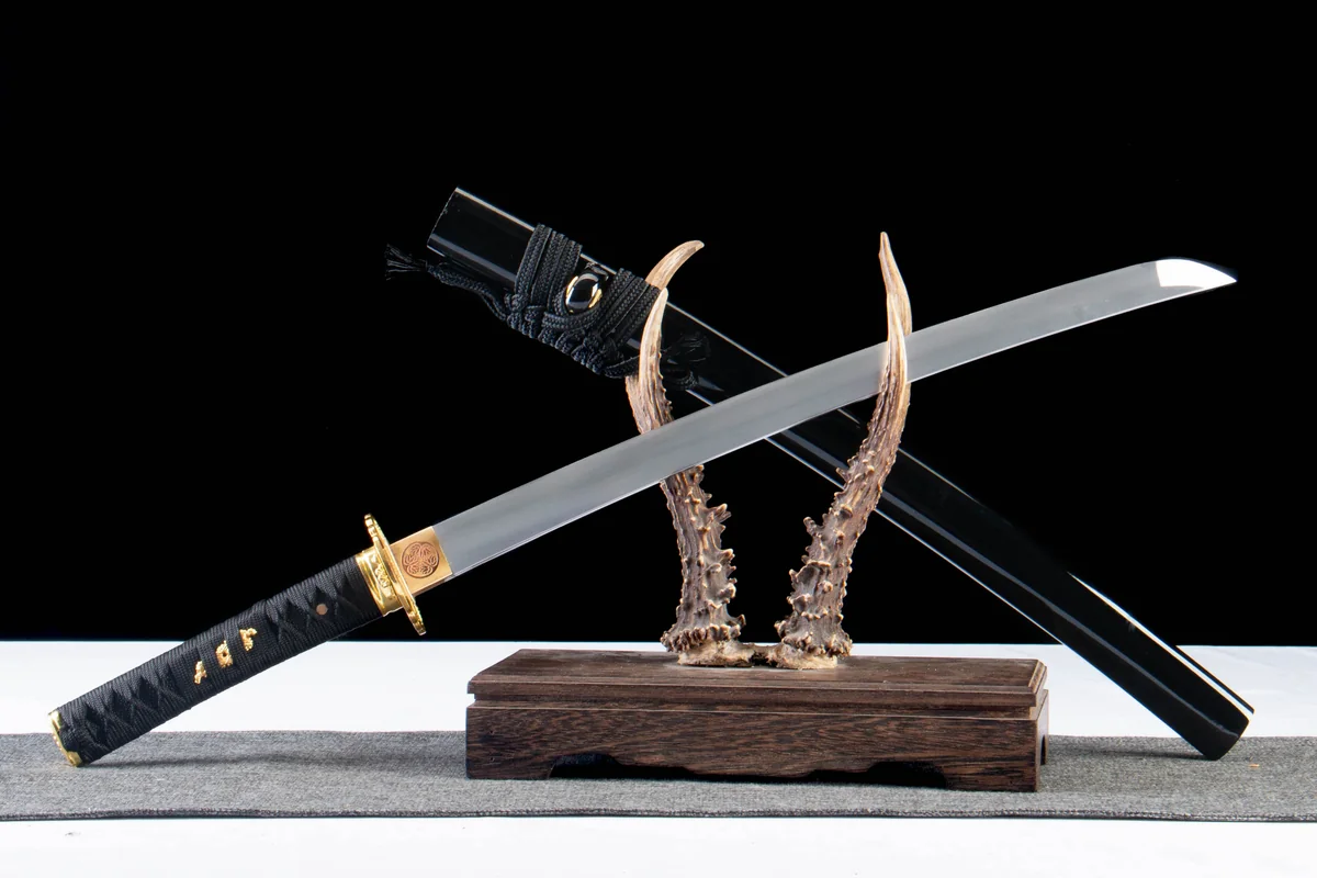 Schwarzgold-Fächer - Handgeschmiedetes Wakizashi aus 1065 Kohlenstoffstahl - Image 7